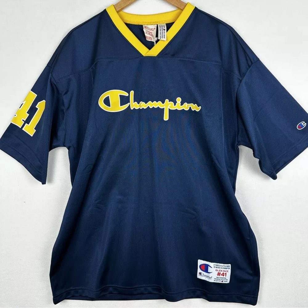NWT Champion Mens M & L Glen Rice 41 Jersey Navy & Yellow Shooting Shirt Retro
